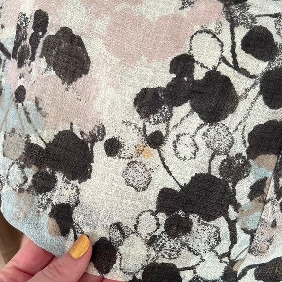 Lafayette 148 Women's 6P Linen Midi Skirt Abstract Floral White Pink Brown Green - Picture 10 of 12